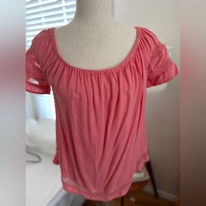 SO Women's Coral Blouse with Lace Sleeves